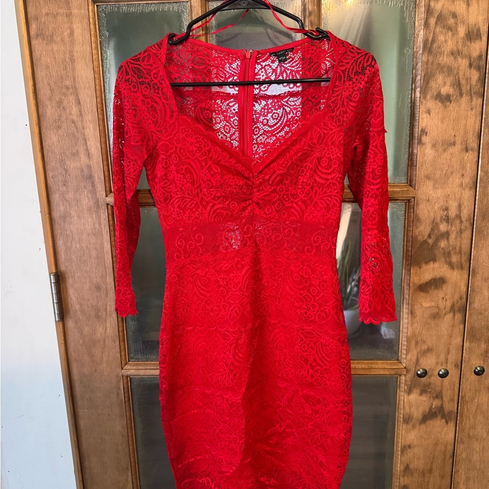 Guess Red V-Neck Bodycon Dress